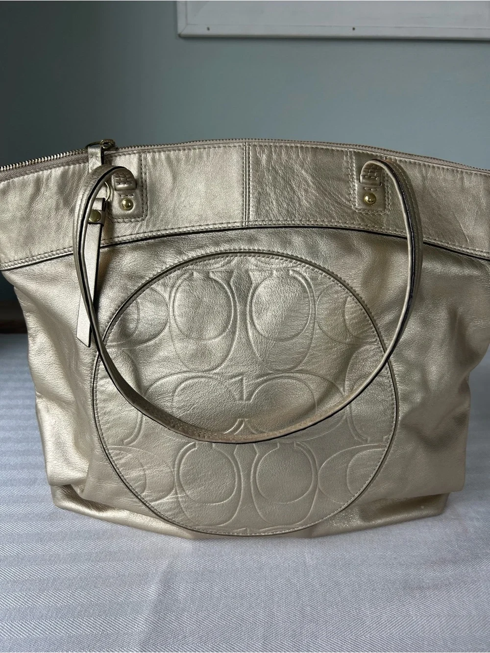 Coach Metallic Gold Signature Tote Bag